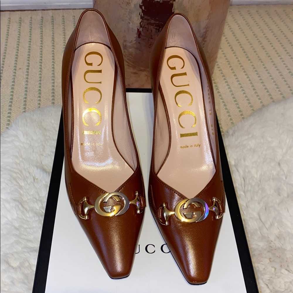 Gucci Brown Leather Heels with GG Horsebit Accents - Picture 12 of 14